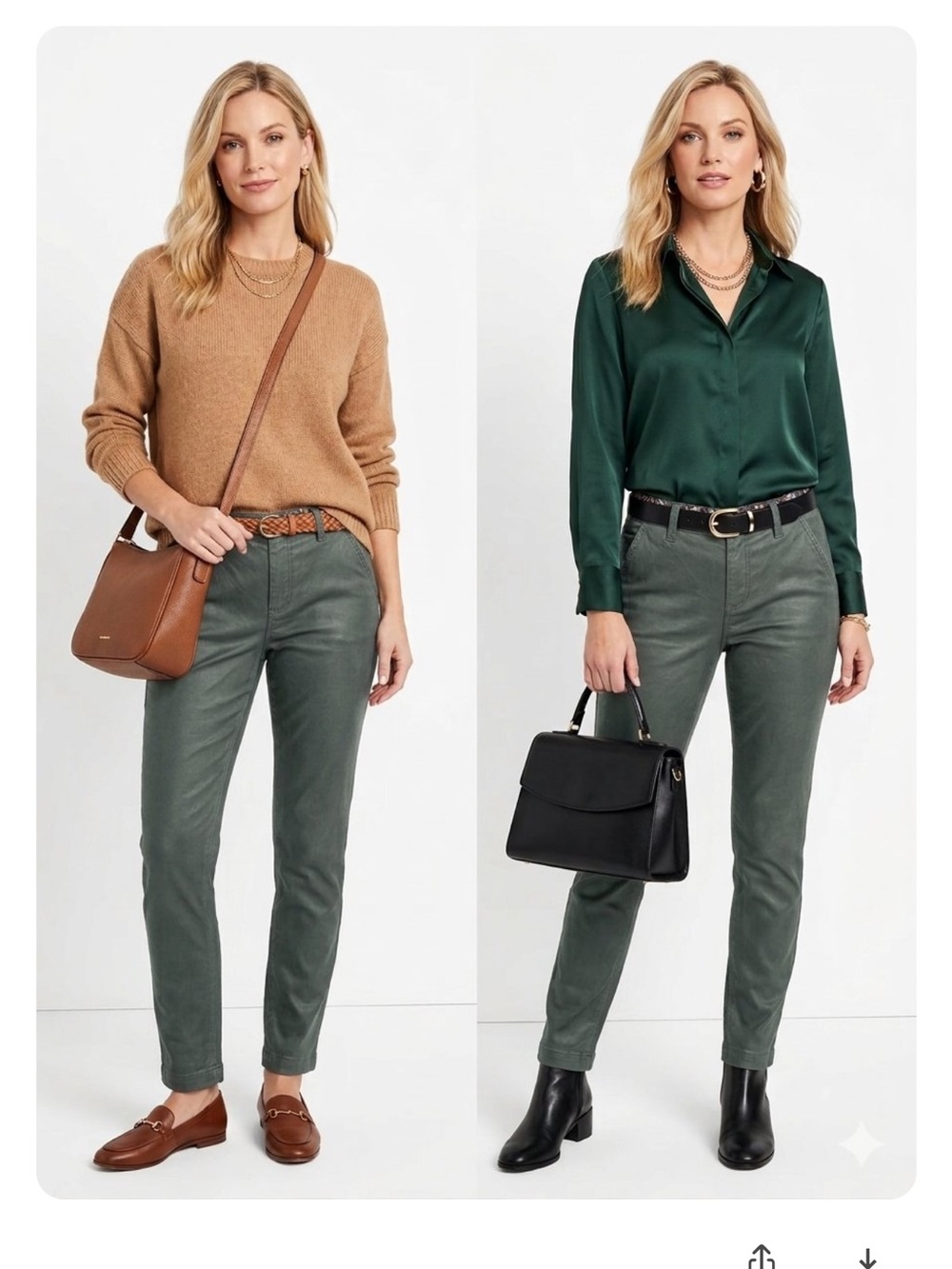 Straight-Leg Pants Muted Olive or Slate Khaki Depending on the light Hits it